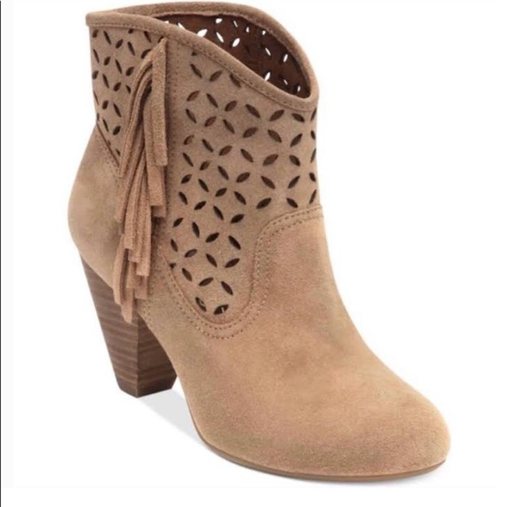 Jessica Simpson fringe wooden heel bootie sz6
